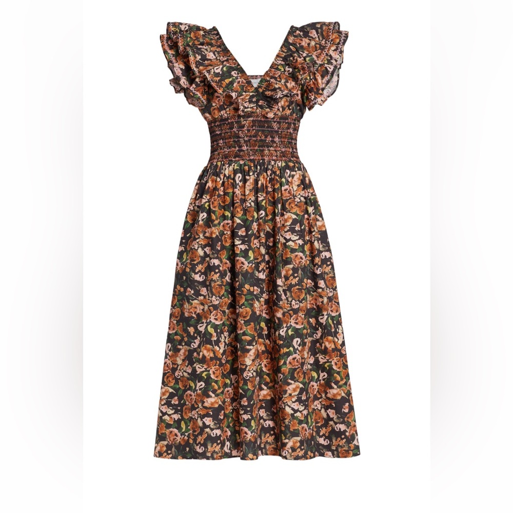Something Navy Natalie Smocked Floral Midi-Dress